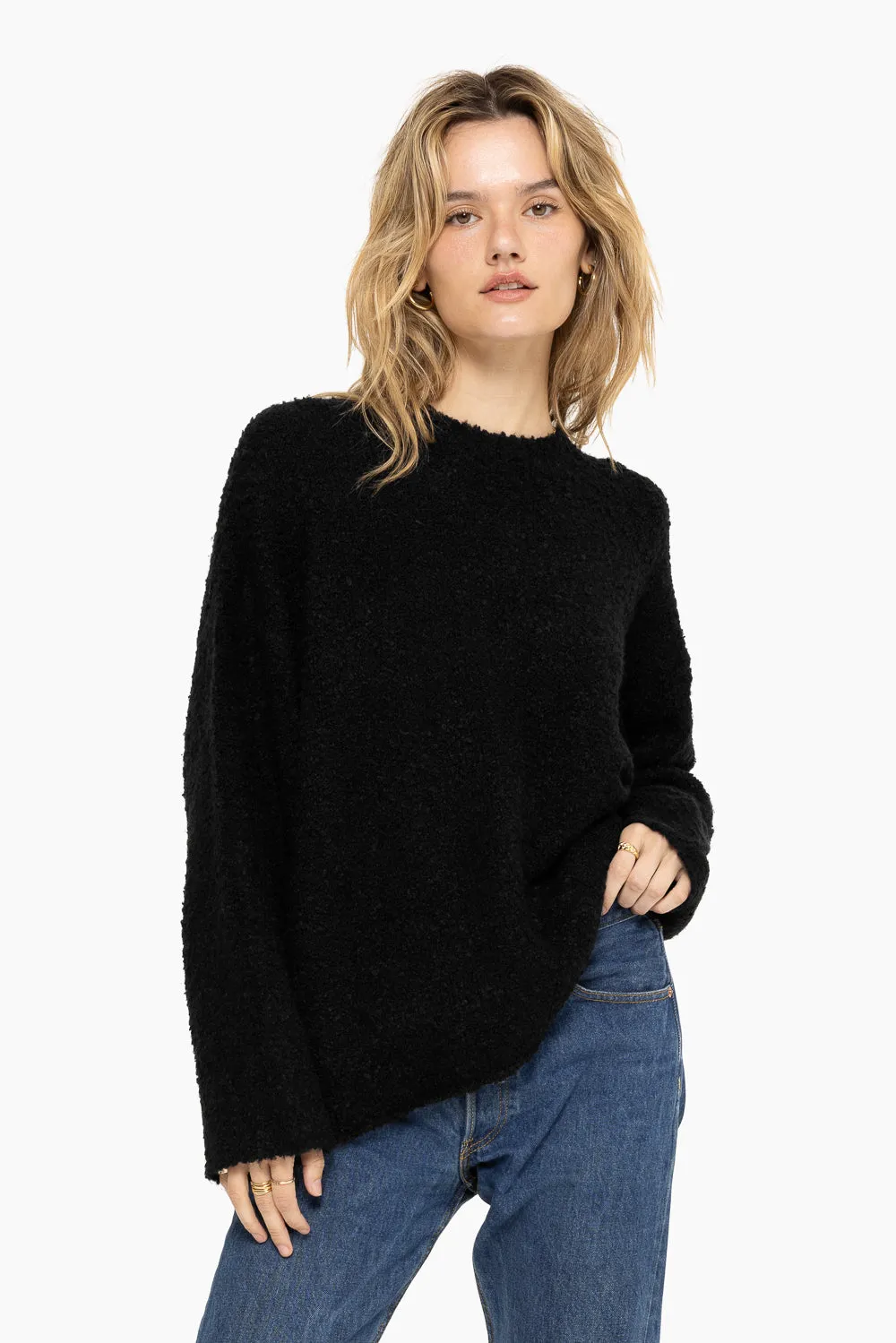 BOUCLÉ OVERSIZED CREWNECK SWEATER - ONYX sold by SETactive