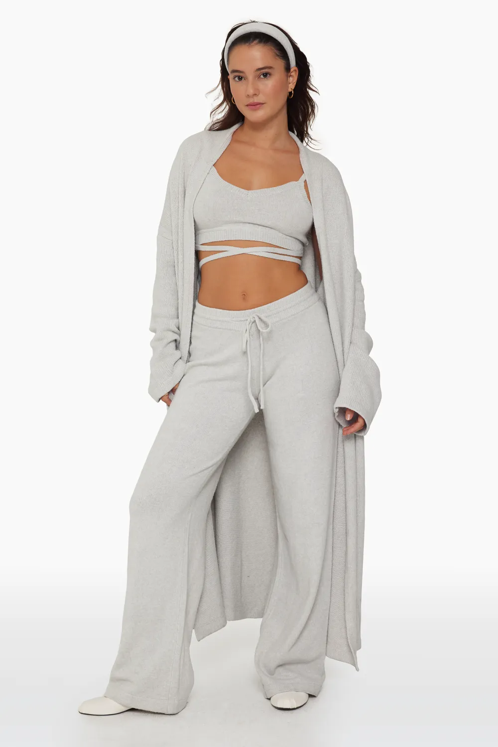 JERSEY KNIT LONGLINE CARDIGAN - FOG sold by SETactive