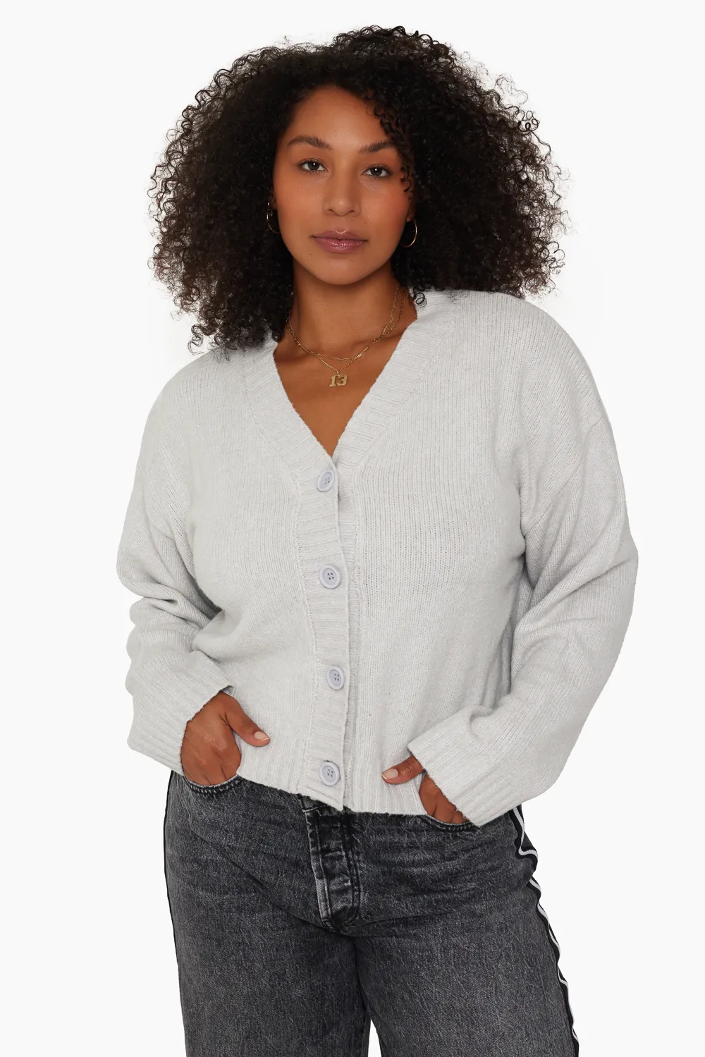 JERSEY KNIT BOXY CARDIGAN - FOG sold by SETactive