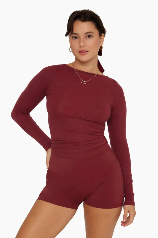 RIBBED MODAL BOAT NECK LONG SLEEVE - SCARLET sold by SETactive