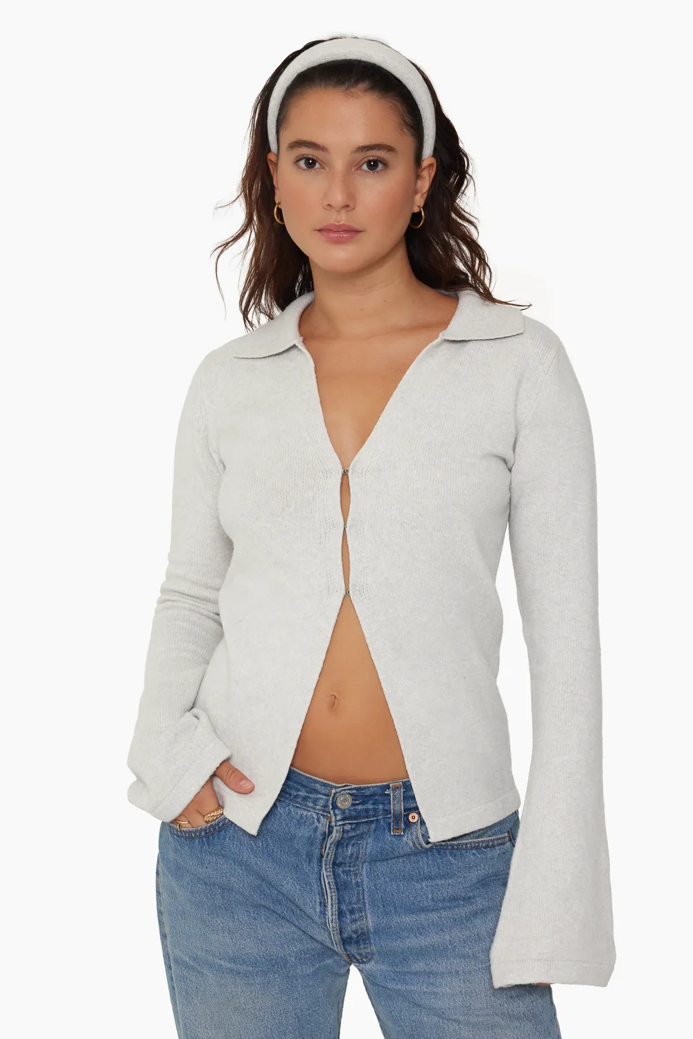 JERSEY KNIT DOUBLE V CARDIGAN - FOG sold by SETactive