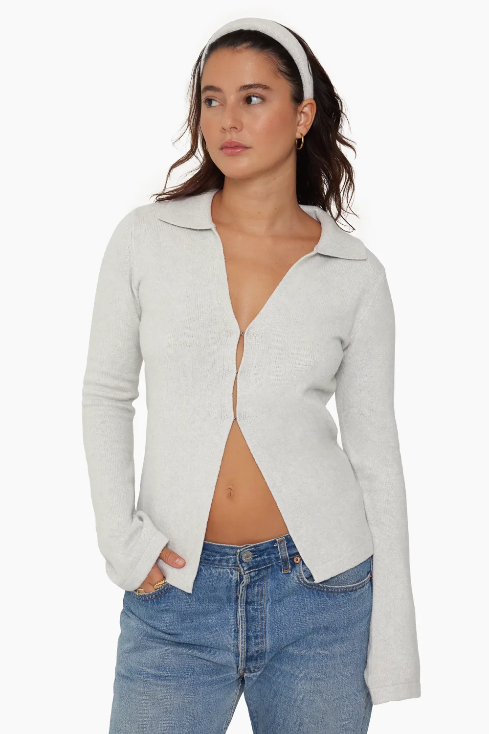 JERSEY KNIT DOUBLE V CARDIGAN - FOG sold by SETactive product image thumbnail 3