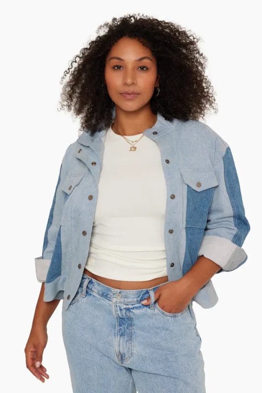DENIM TWO TONED DENIM JACKET - LIGHT VINTAGE WASH sold by SETactive