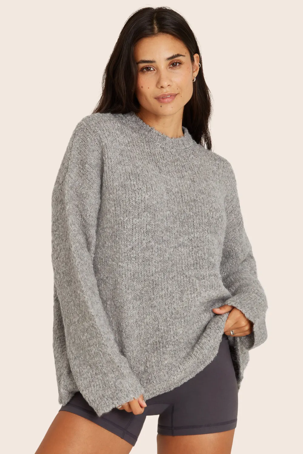BOUCLÉ OVERSIZED CREWNECK SWEATER - HEATHER GREY sold by SETactive product image thumbnail 3