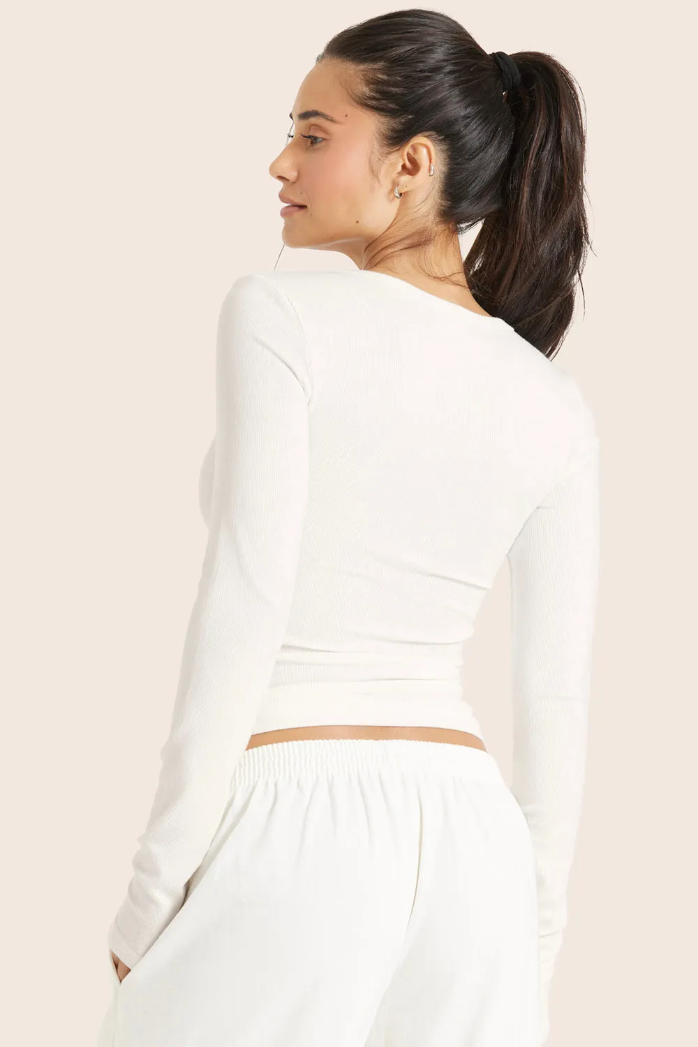 RIBBED MODAL BODY HENLEY - BLANC sold by SETactive product image thumbnail 2