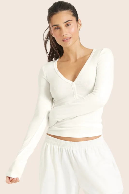 RIBBED MODAL BODY HENLEY - BLANC sold by SETactive
