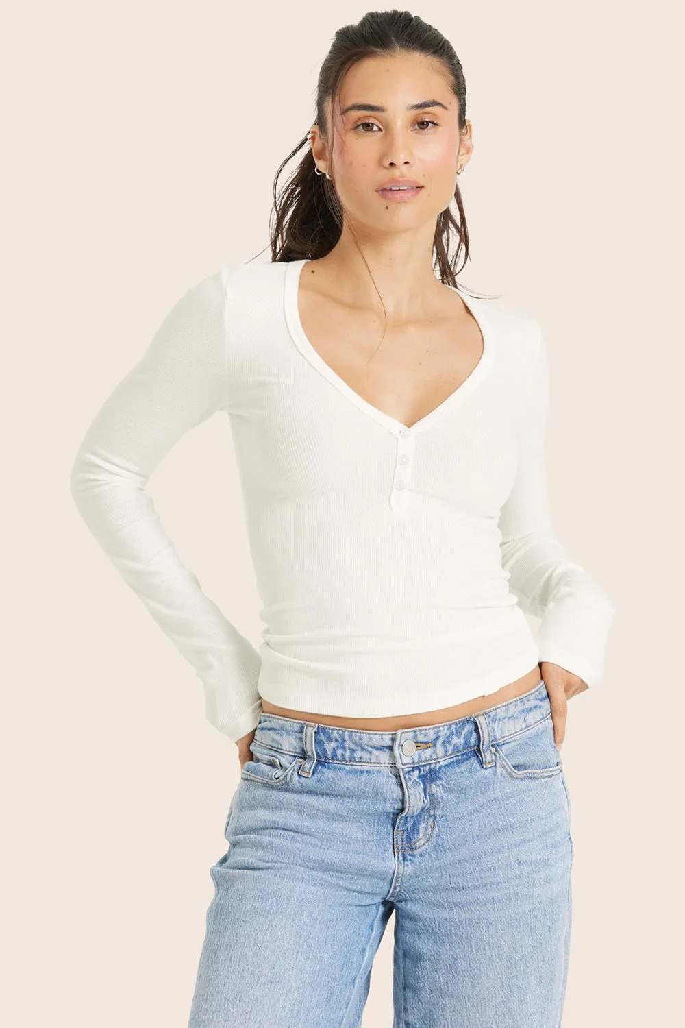 RIBBED MODAL BODY HENLEY - BLANC sold by SETactive product image thumbnail 3
