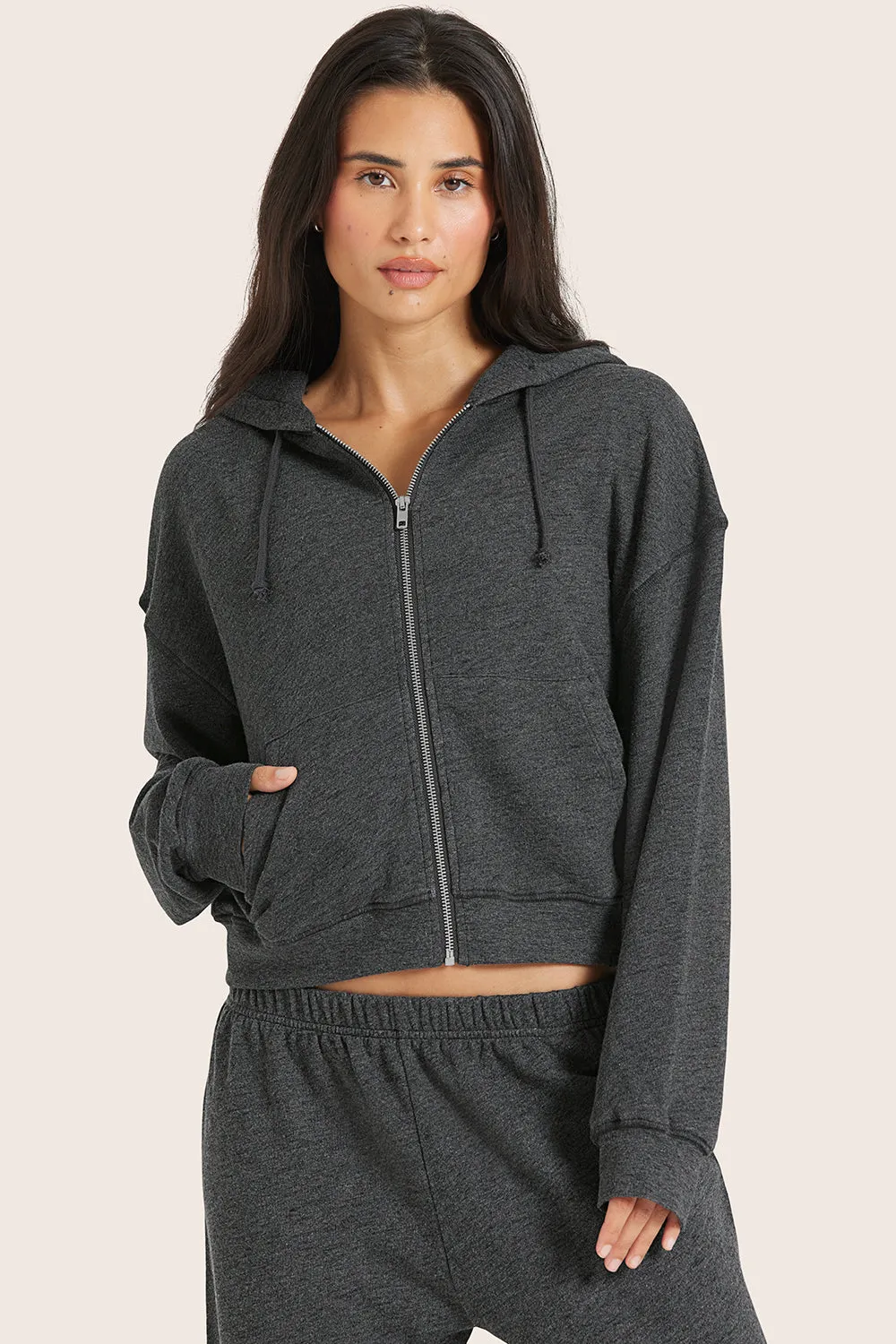 LIGHTWEIGHT SWEATS CLASSIC ZIP HOODIE - PEPPER HEATHER GREY sold by SETactive product image thumbnail 3