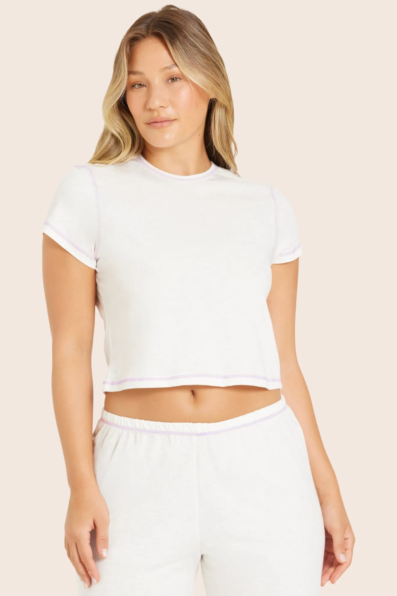 CLASSIC COTTON DAILY LINNY TEE - BLANC/PETUNIA sold by SETactive