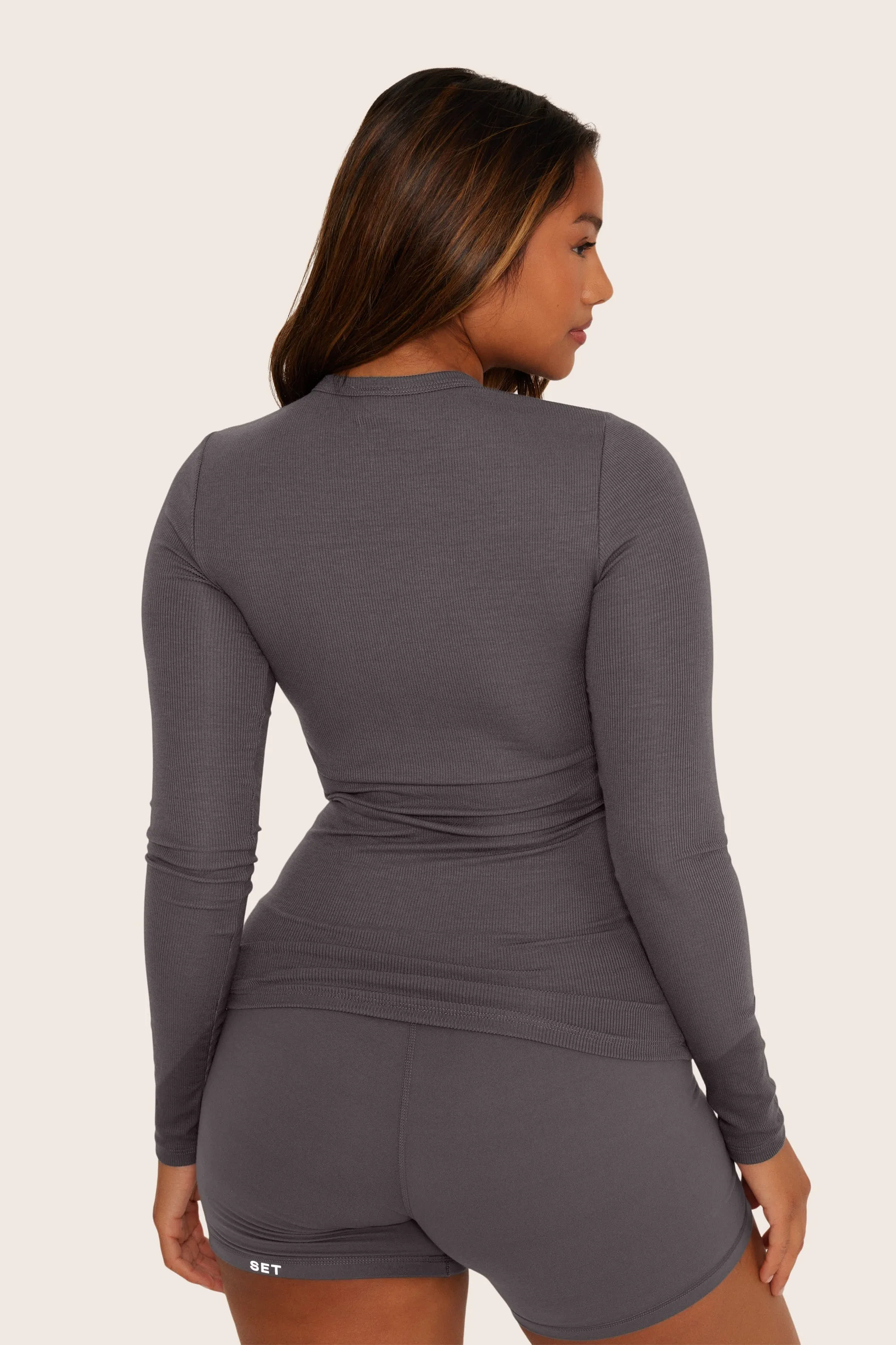 RIBBED MODAL BODY LONG SLEEVE - GRAPHITE sold by SETactive product image thumbnail 2