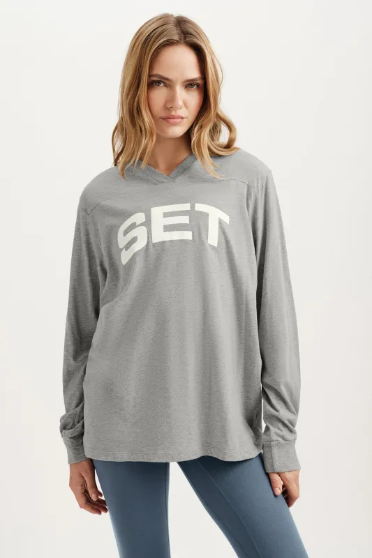 CLASSIC COTTON DAILY VARSITY LONG SLEEVE - FOG HEATHER GREY sold by SETactive