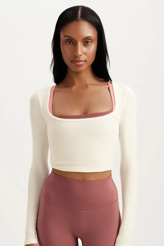 RIBBED MODAL BODY SQUARENECK LONG SLEEVE - DUST sold by SETactive