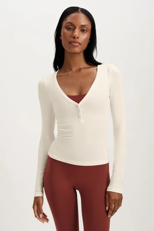 RIBBED MODAL BODY HENLEY - DUST sold by SETactive