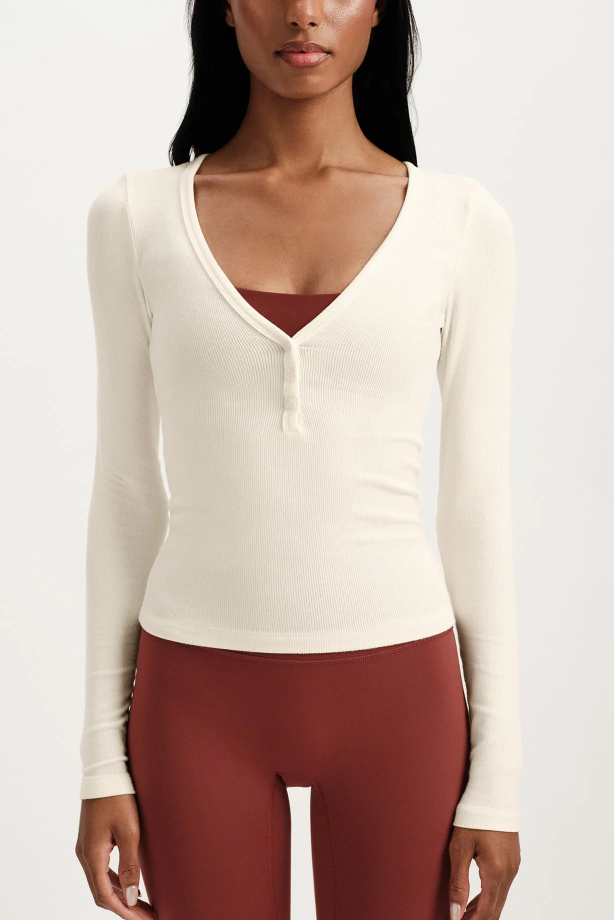 RIBBED MODAL BODY HENLEY - DUST sold by SETactive product image thumbnail 5