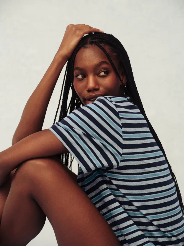 CLASSIC COTTON DAILY STRIPE BOYFRIEND TEE - WASHED sold by SETactive