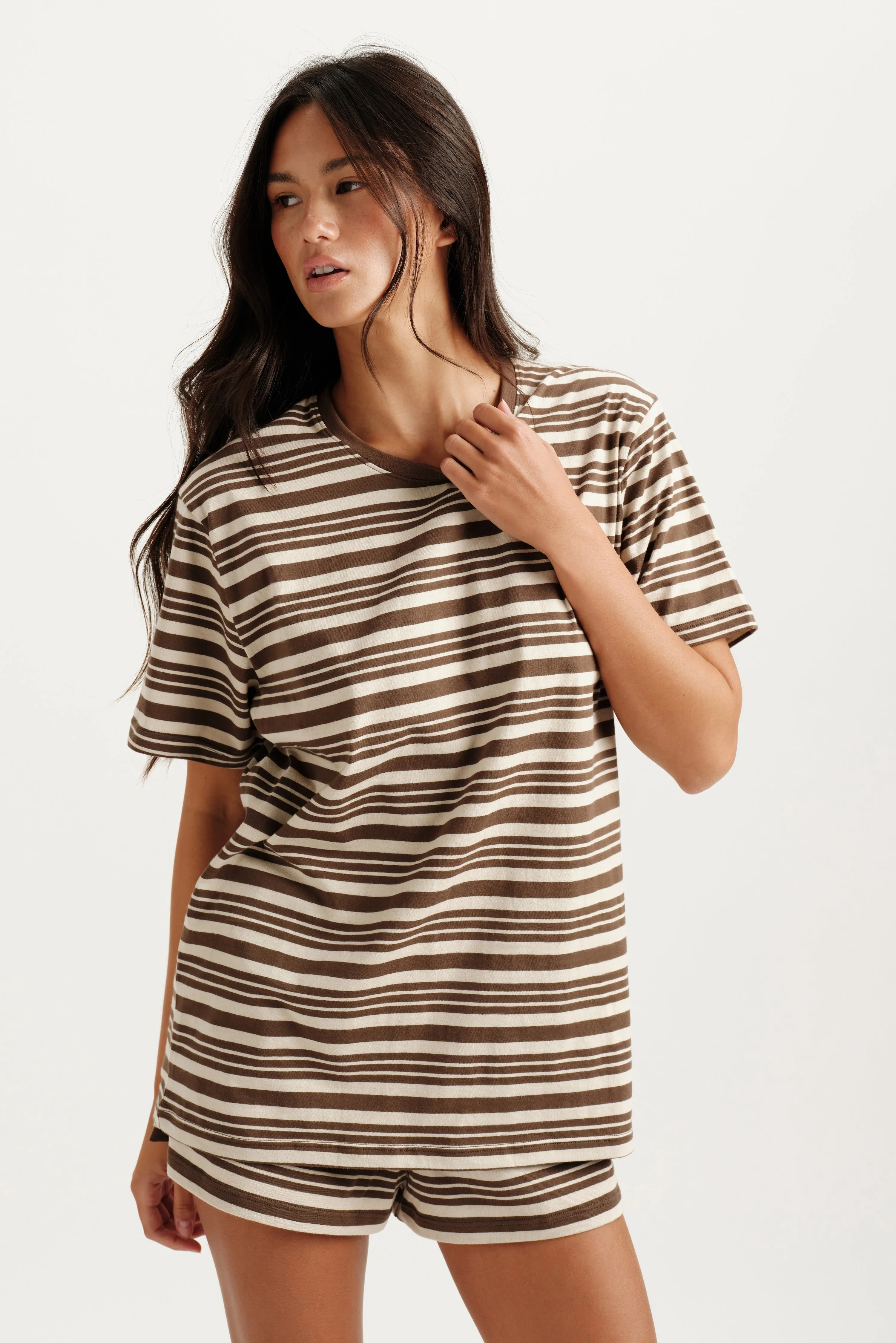 CLASSIC COTTON DAILY STRIPE BOYFRIEND TEE - GRAIN sold by SETactive