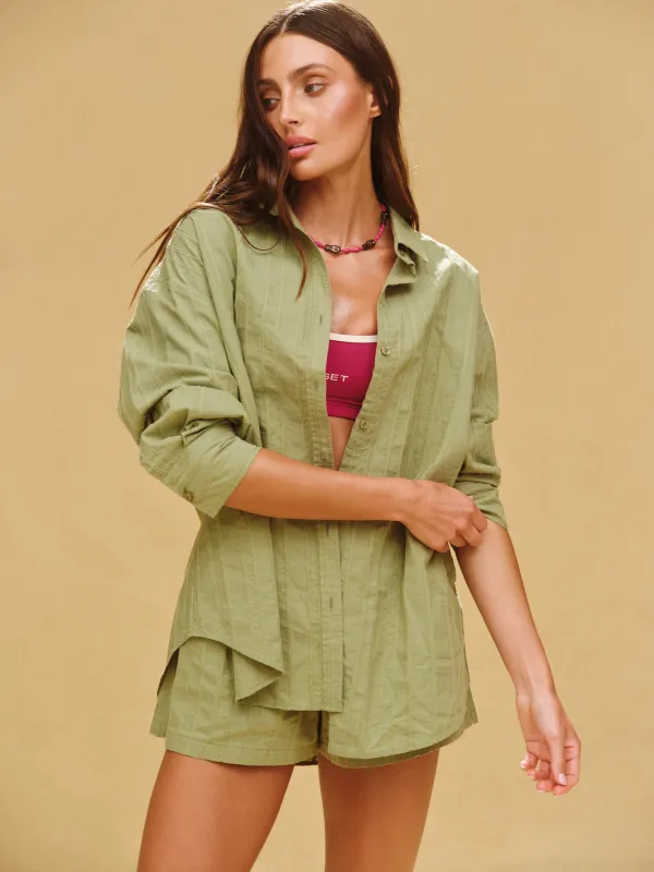 STRIPED JACQUARD LINE BUTTON DOWN - PIÑA made by SETactive