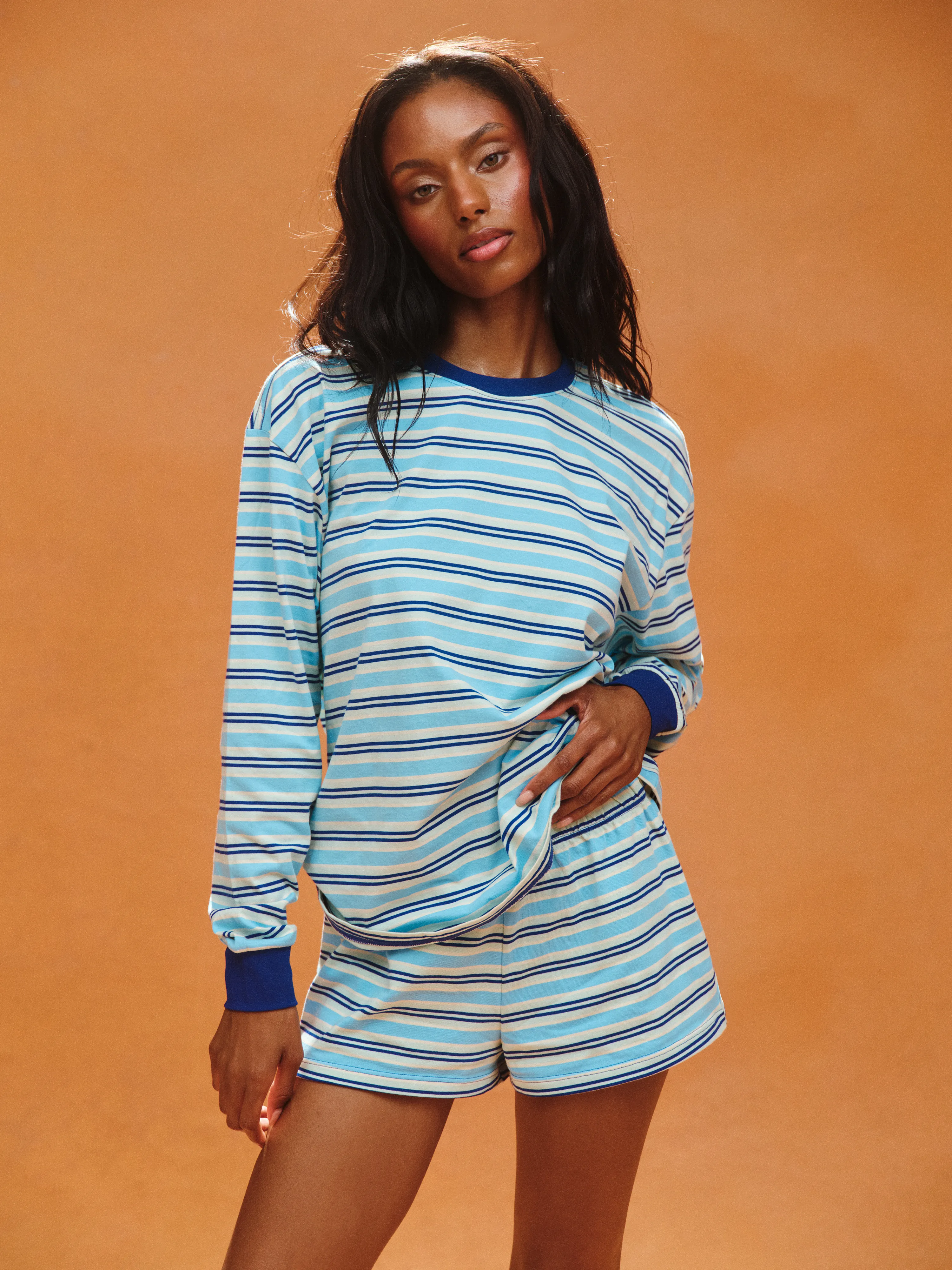 CLASSIC COTTON DAILY STRIPE CUFFED LONG SLEEVE - MAUI sold by SETactive