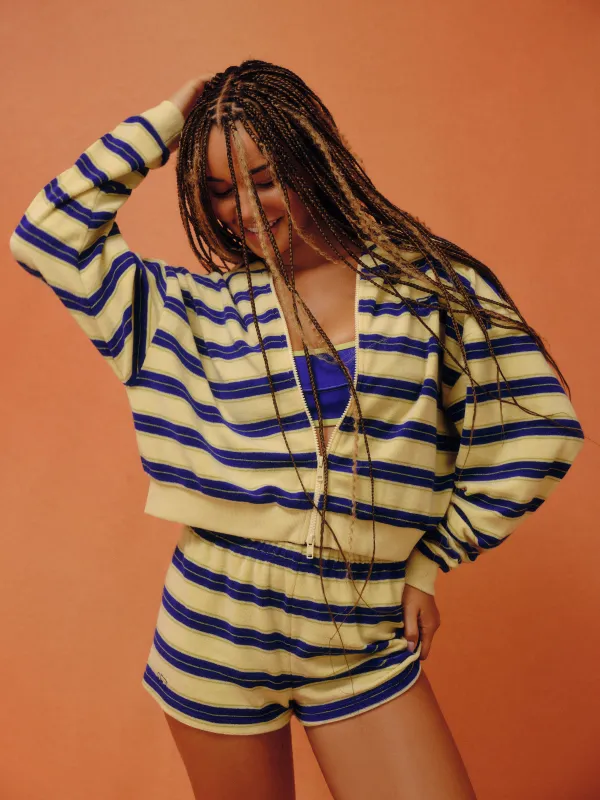 TOWEL TERRY TERRY STRIPE FUNNEL ZIP HOODIE - TOUCAN made by SETactive
