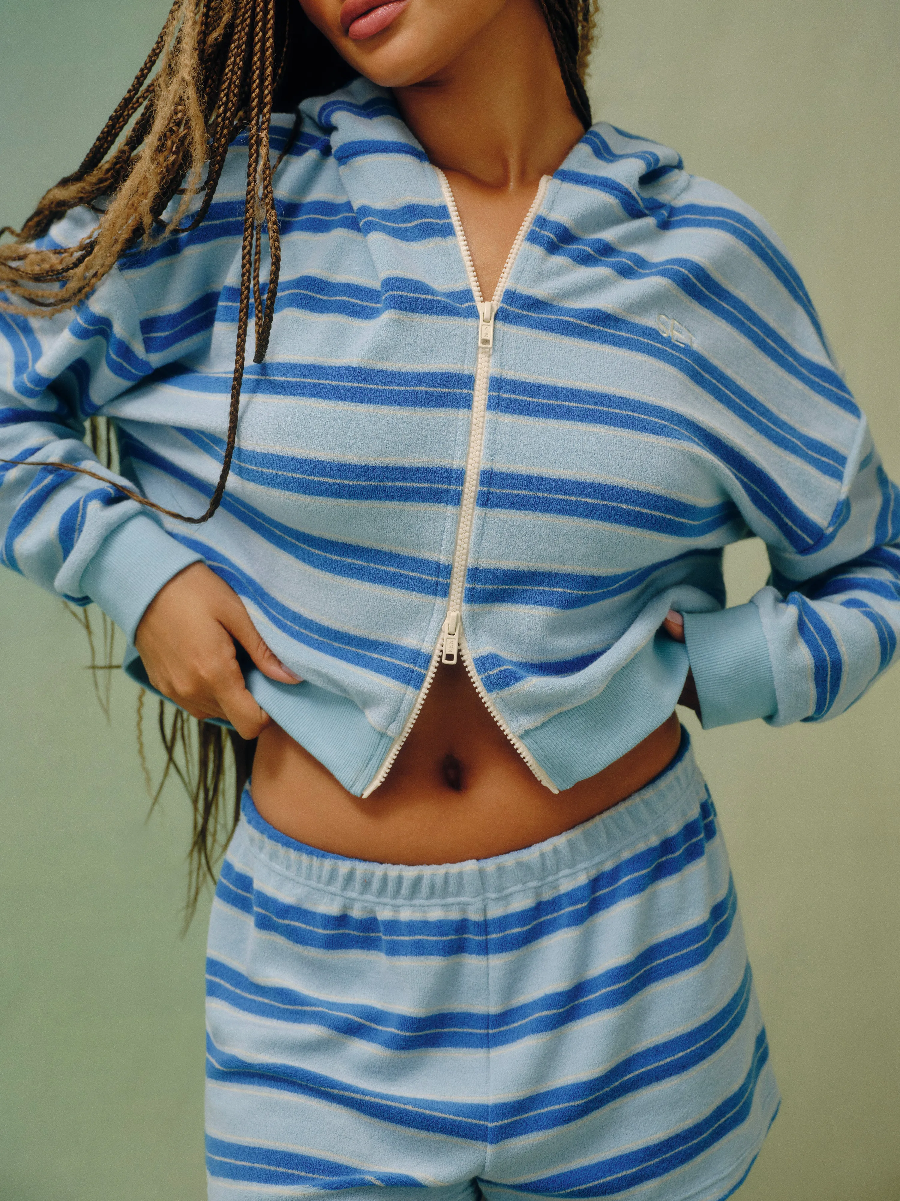 TOWEL TERRY TERRY STRIPE FUNNEL ZIP HOODIE - REEF sold by SETactive