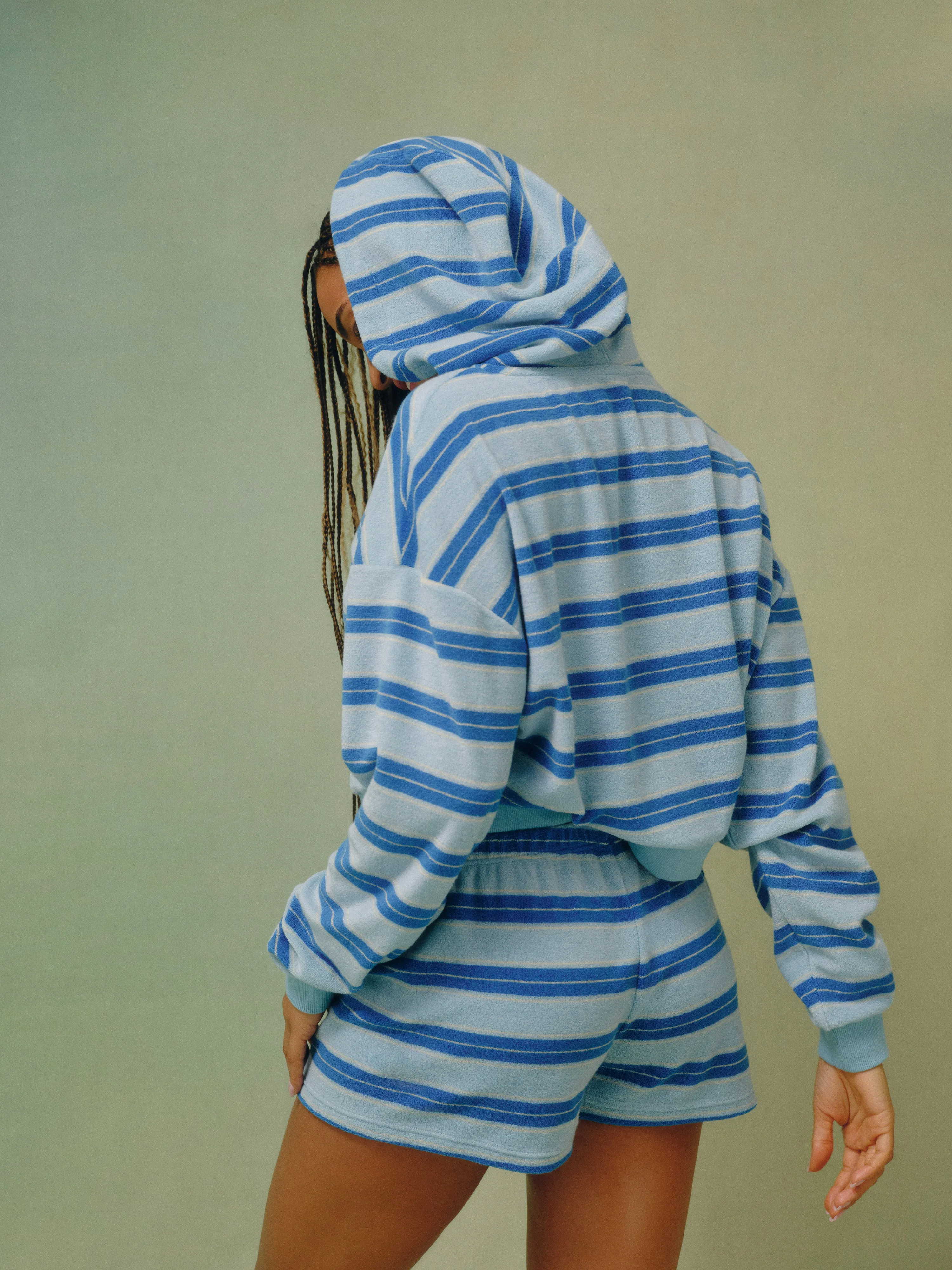 TOWEL TERRY TERRY STRIPE FUNNEL ZIP HOODIE - REEF sold by SETactive product image thumbnail 3