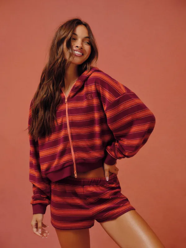 TOWEL TERRY TERRY STRIPE FUNNEL ZIP HOODIE - HEATWAVE made by SETactive