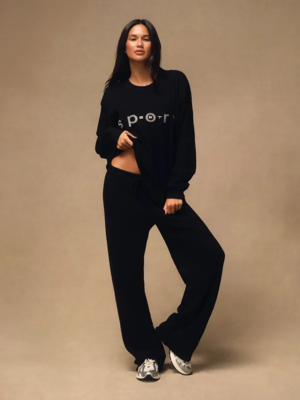 WAFFLE LOUNGE DRAWSTRING STRAIGHT LEG PANTS - ONYX made by SETactive