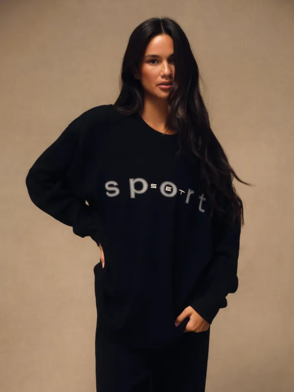 WAFFLE LOUNGE CUFFED LONG SLEEVE - ONYX made by SETactive