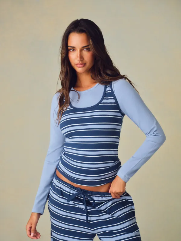 STRETCH COTTON ESSENTIAL STRIPE DOUBLE TAKE LONG SLEEVE - HAMMOCK made by SETactive