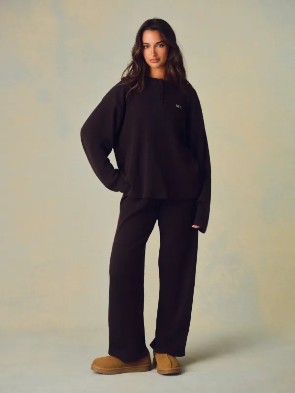 WAFFLE LOUNGE DRAWSTRING STRAIGHT LEG PANTS - DRIFTWOOD made by SETactive