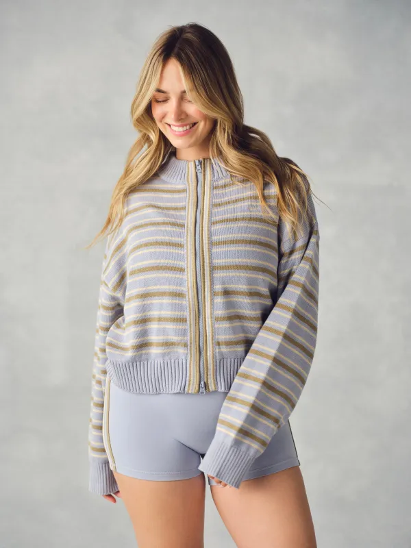 WEEKEND KNIT WEEKEND STRIPE FUNNEL ZIP - PALMETTO made by SETactive
