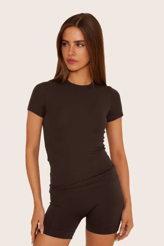 RIBBED MODAL BODY TEE - ESPRESSO sold by SETactive