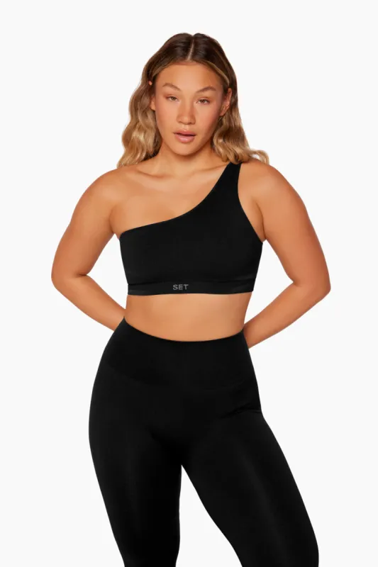 SCULPTFLEX® RIBBED ONE SHOULDER BRA - ONYX sold by SETactive