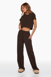 RIBBED WIDE LEG PANTS - ESPRESSO sold by SETactive