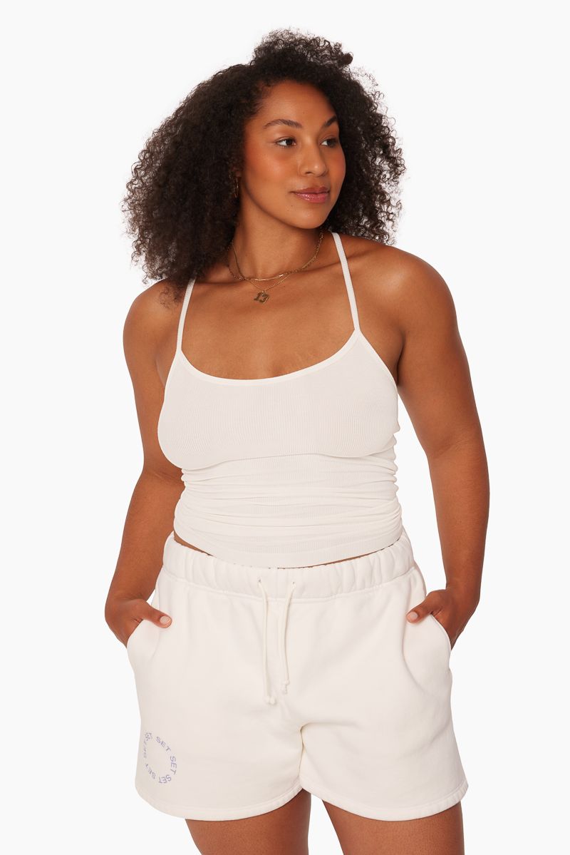 RIBBED SCOOP RACER TANK - BLANC sold by SETactive