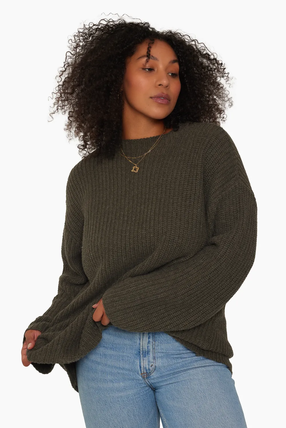CHUNKY RIB KNIT OVERSIZED MOCK NECK SWEATER - SHADOW sold by SETactive product image thumbnail 3