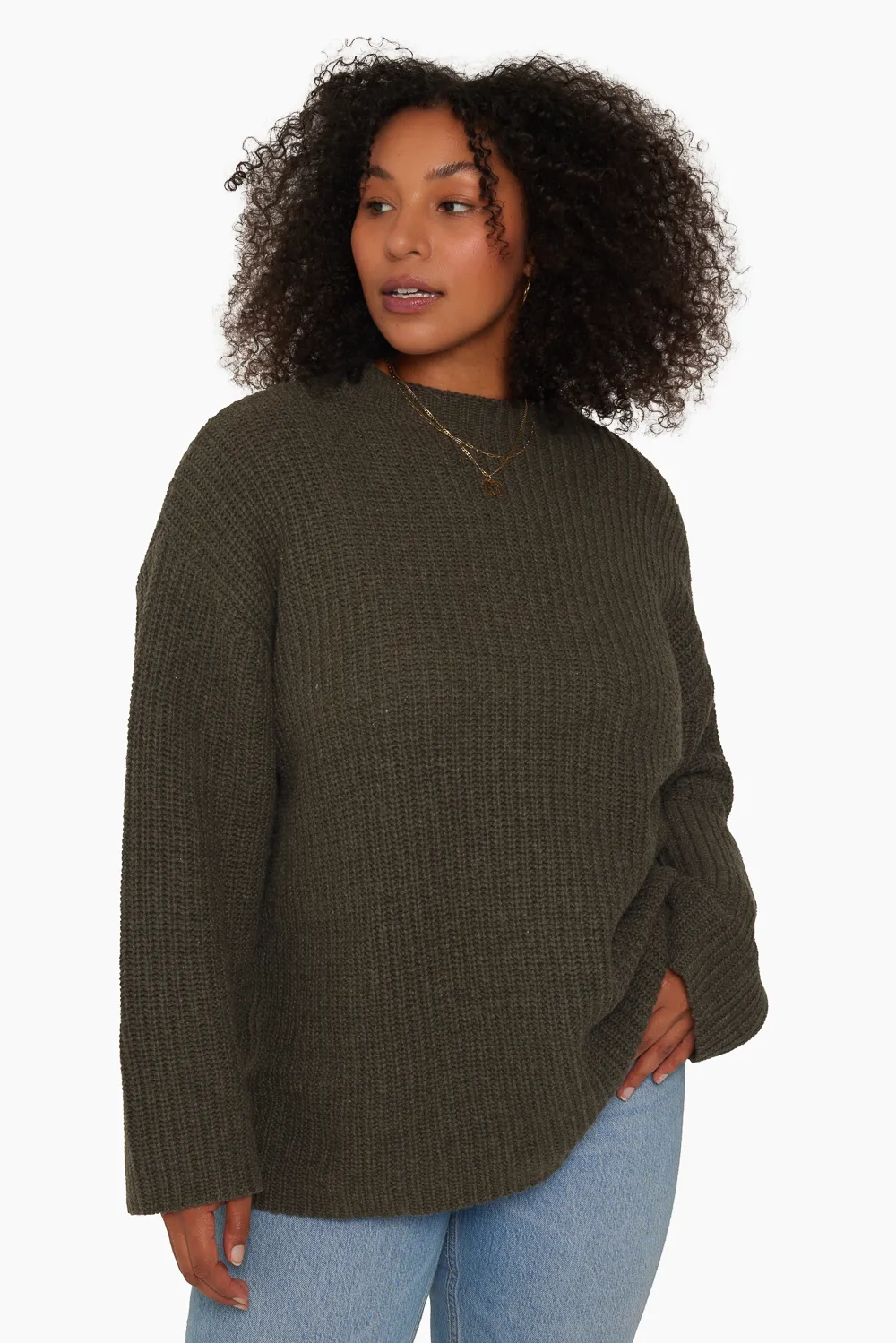 CHUNKY RIB KNIT OVERSIZED MOCK NECK SWEATER - SHADOW sold by SETactive product image thumbnail 4