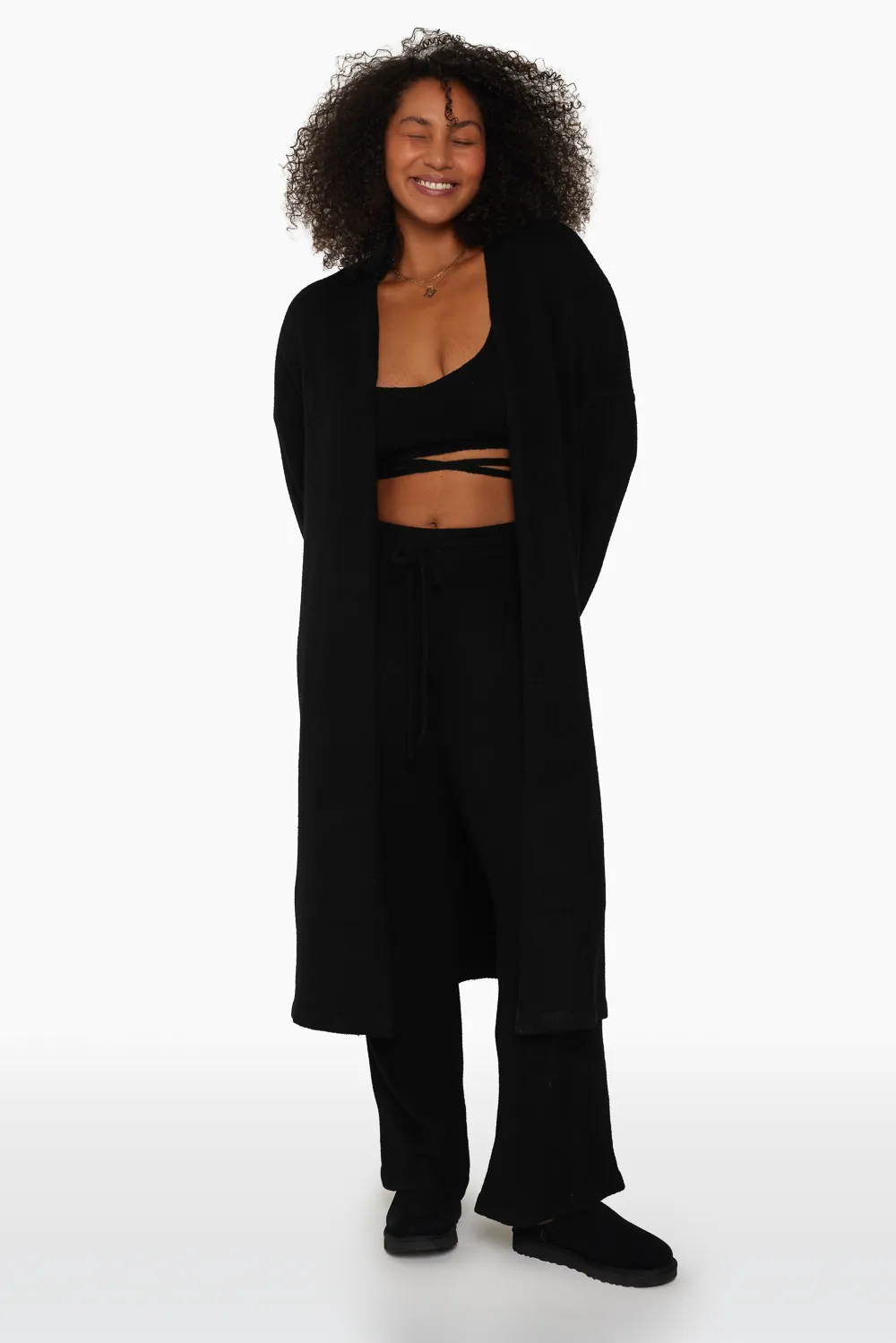 JERSEY KNIT LONGLINE CARDIGAN - ONYX sold by SETactive