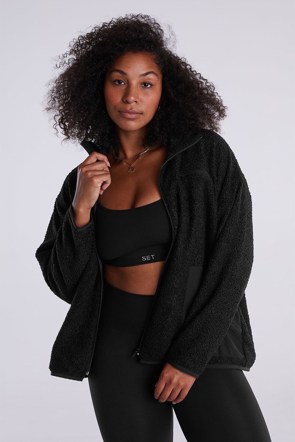 FLEECE BOYFRIEND JACKET - ONYX sold by SETactive product image thumbnail 4