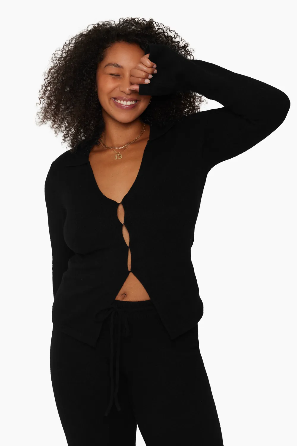 JERSEY KNIT DOUBLE V CARDIGAN - ONYX sold by SETactive product image thumbnail 2