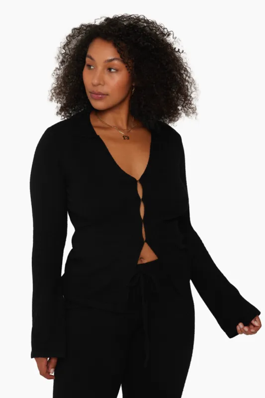 JERSEY KNIT DOUBLE V CARDIGAN - ONYX sold by SETactive