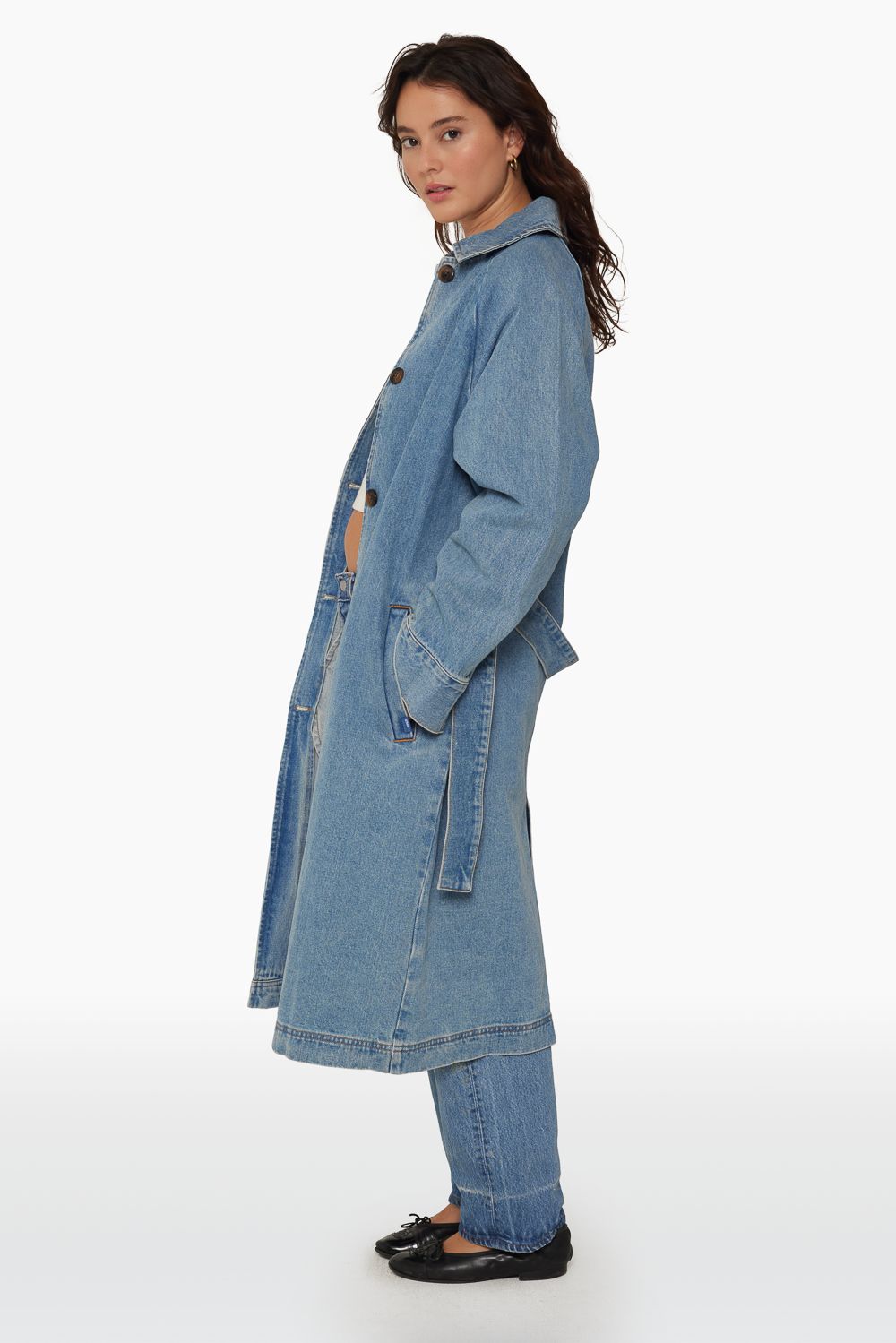 DENIM TRENCH COAT - CLASSIC MID WASH sold by SETactive product image thumbnail 4