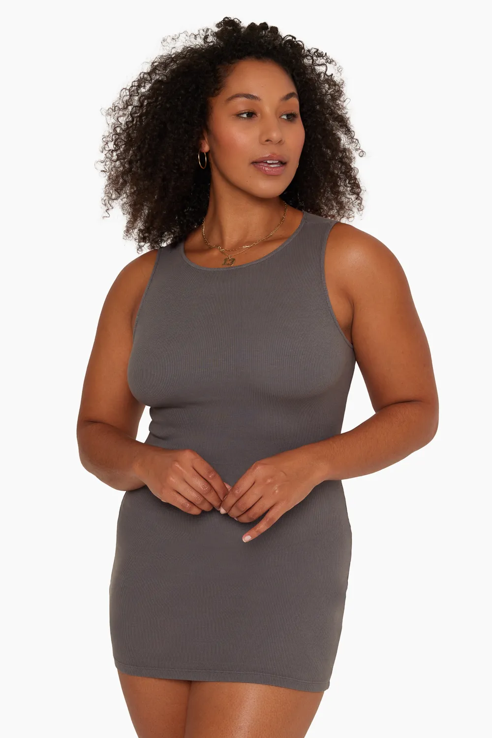 COTTON RIB RIBBED TANK DRESS - GRAPHITE sold by SETactive