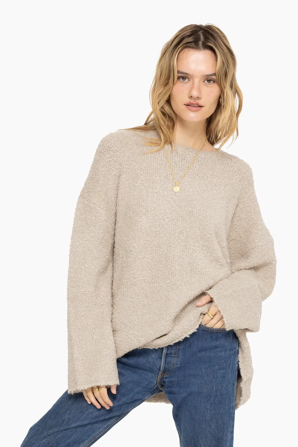 BOUCLÉ OVERSIZED CREWNECK SWEATER - OAT sold by SETactive