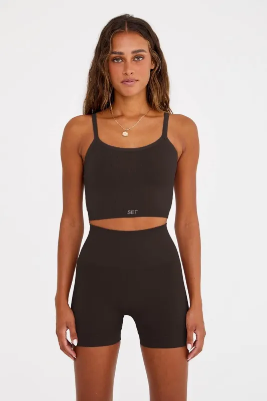 SETactive SCULPTFLEX® RIBBED ONE SHOULDER BRA - ESPRESSO