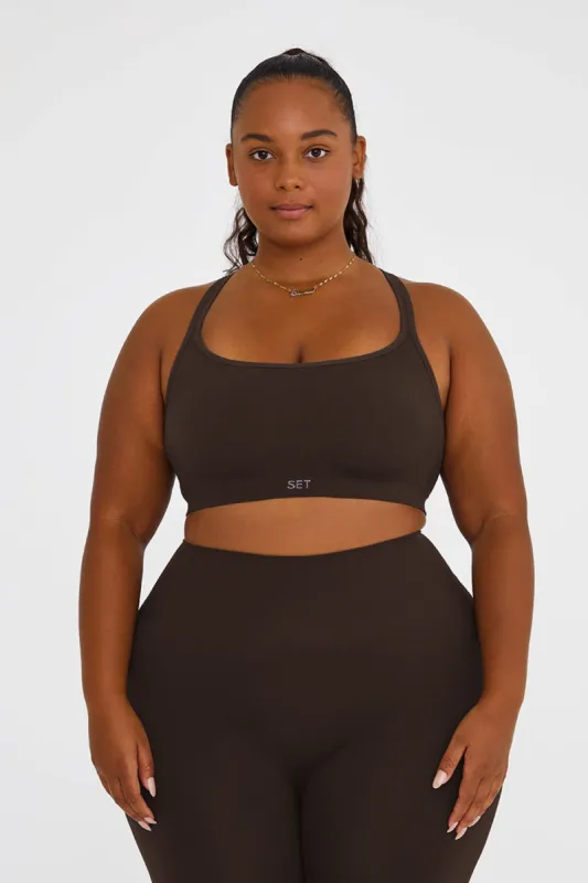 SETactive SCULPTFLEX® RIBBED ONE SHOULDER BRA - ESPRESSO