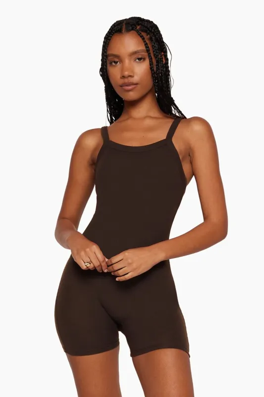 RIBBED SCOOP ROMPER - ESPRESSO sold by SETactive