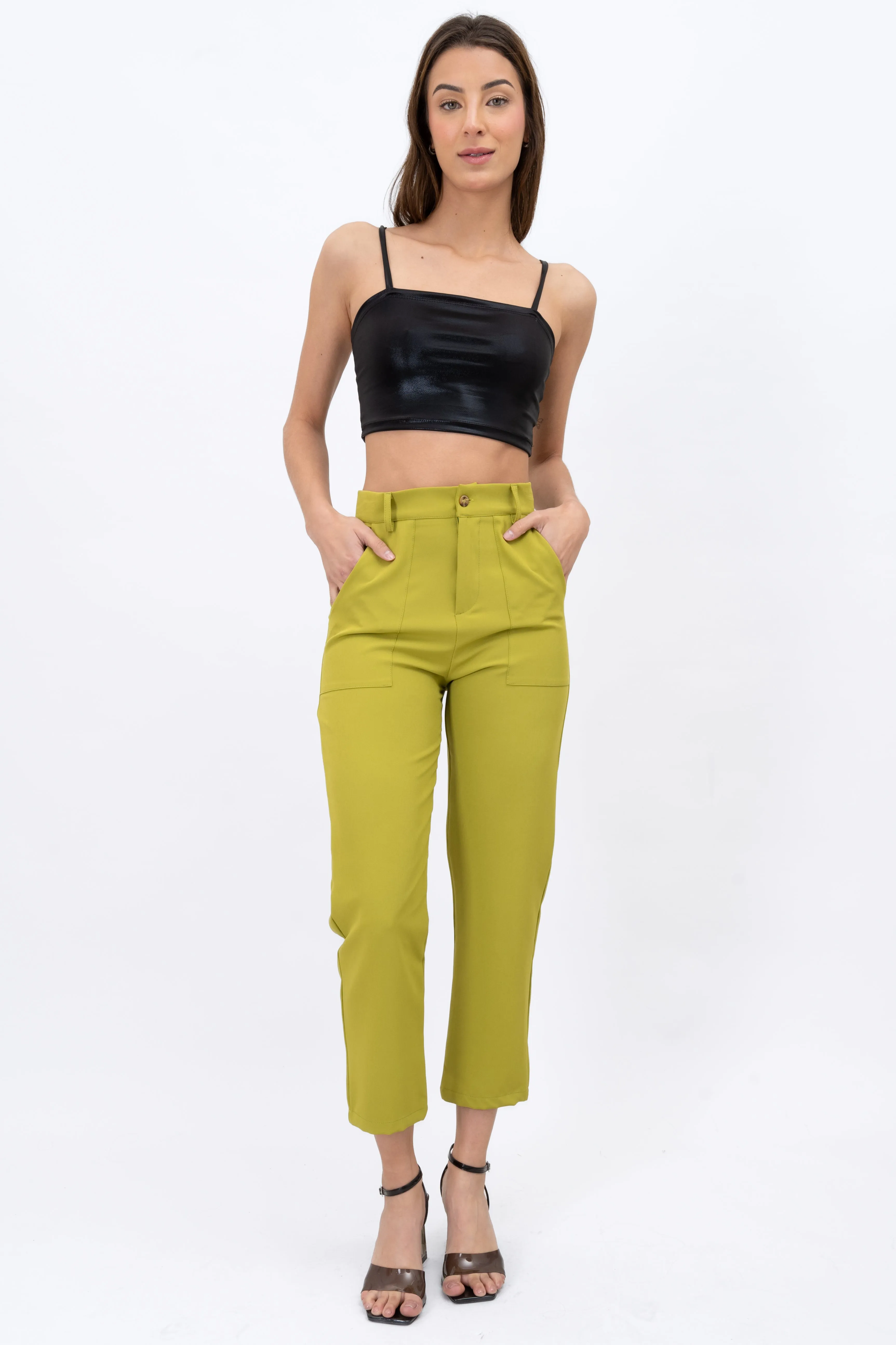 Pantalón Cintura Alta Capri Bolsas sold by Shasa