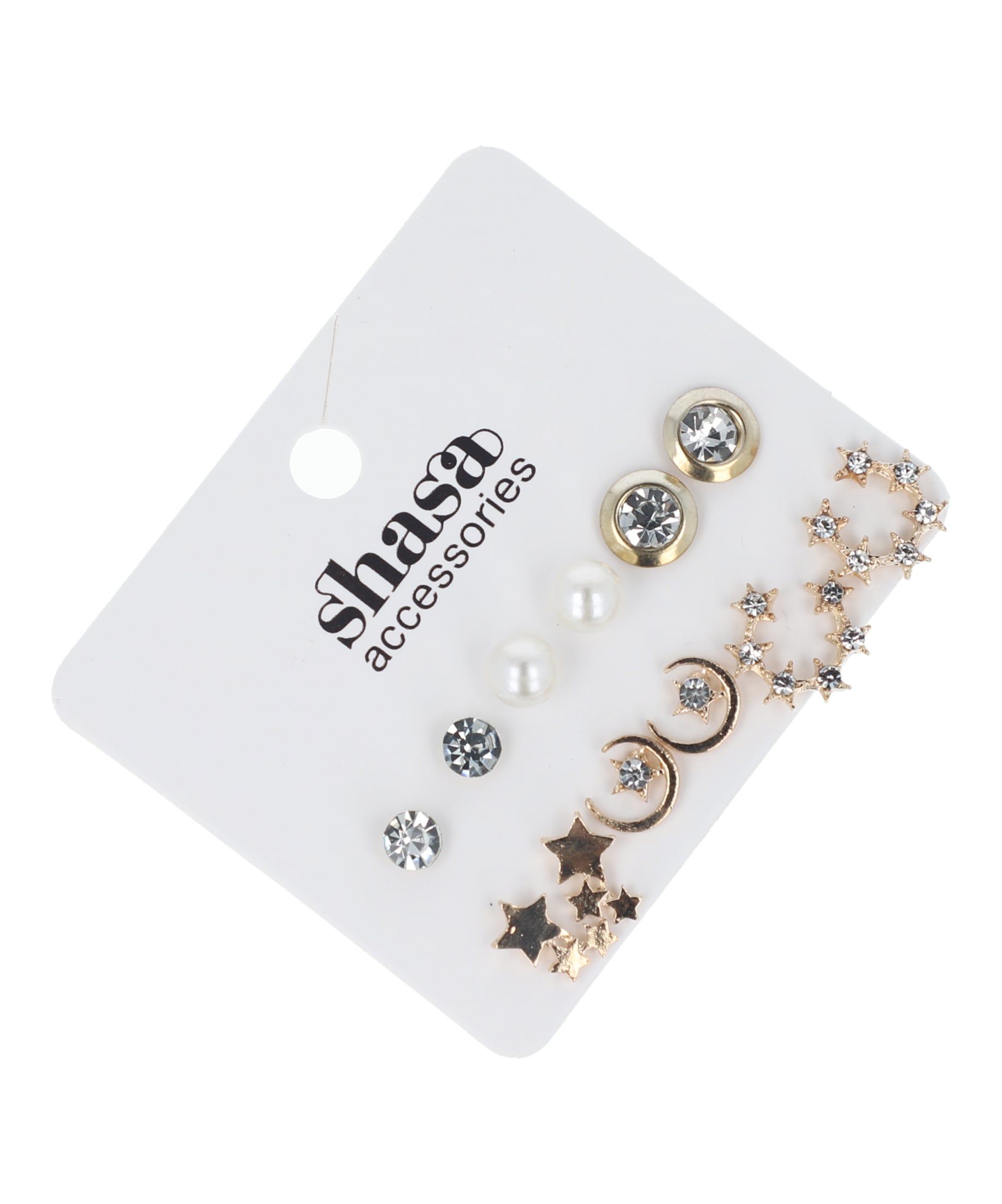 Set 6 pares aretes studs estrella luna sold by Shasa product image thumbnail 2