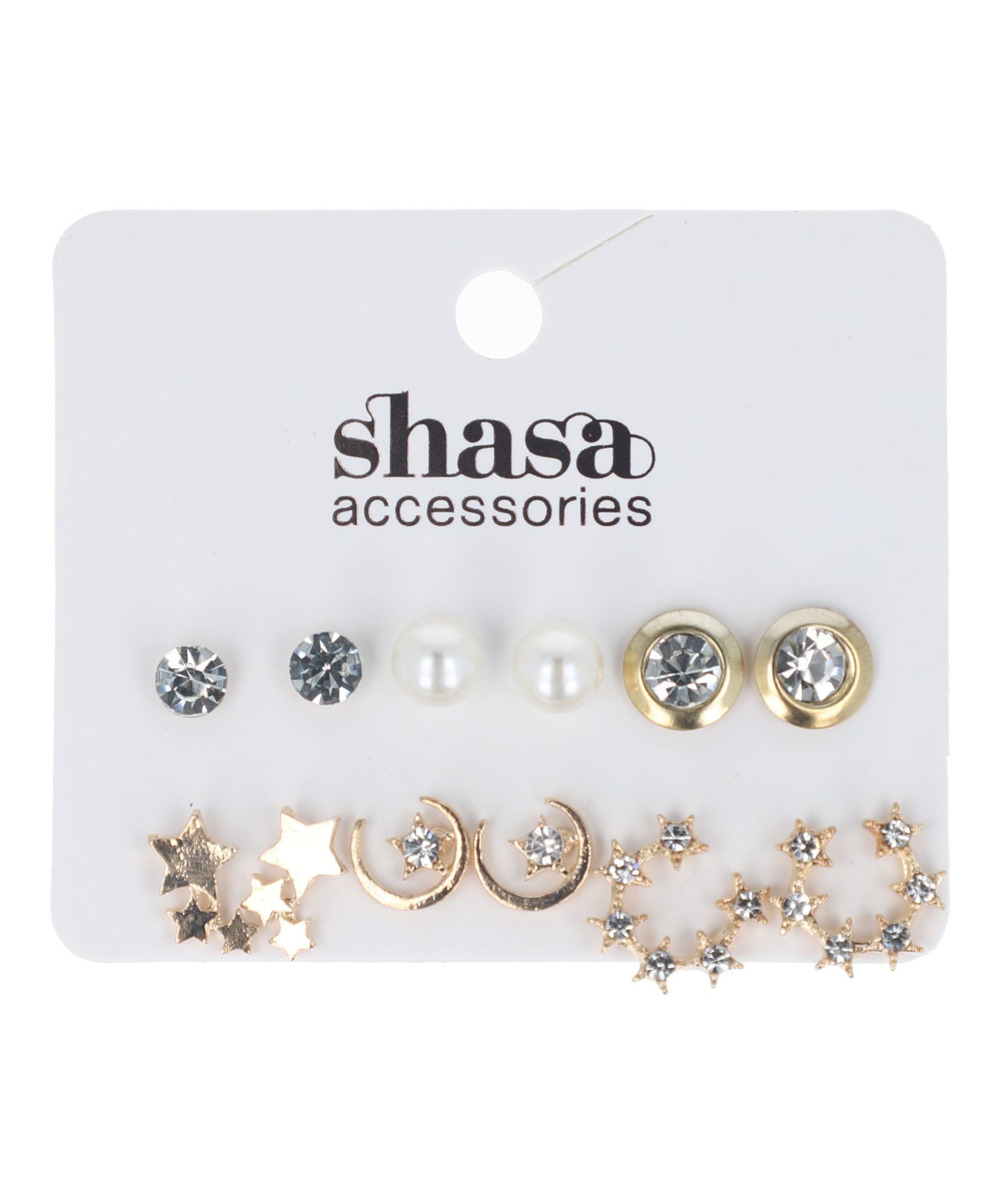 Set 6 pares aretes studs estrella luna sold by Shasa